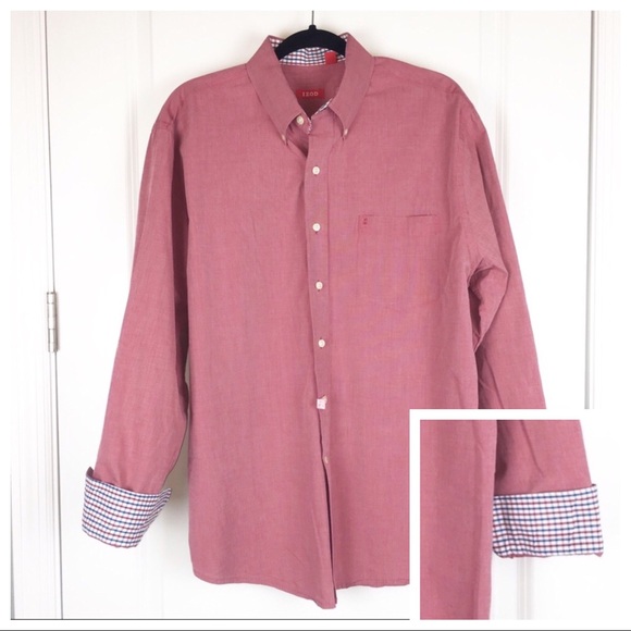 ⤵️$16 Izod FLIP CUFFS Button Down Shirt Blush Red - Picture 1 of 7
